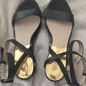 Michael Kors Black Sandals with Gold Accents
